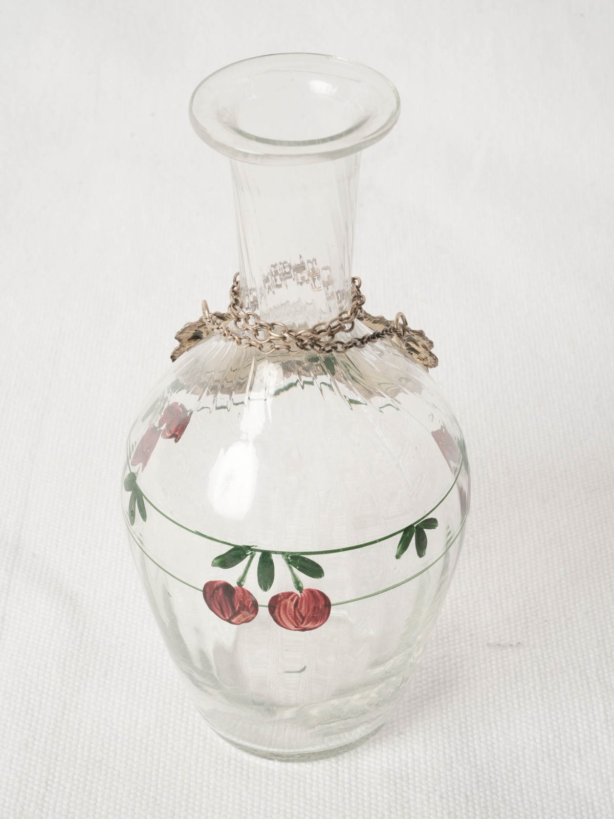 Vintage French Hand-Painted Kirsch Decanter with Cherries Motif 6¾"