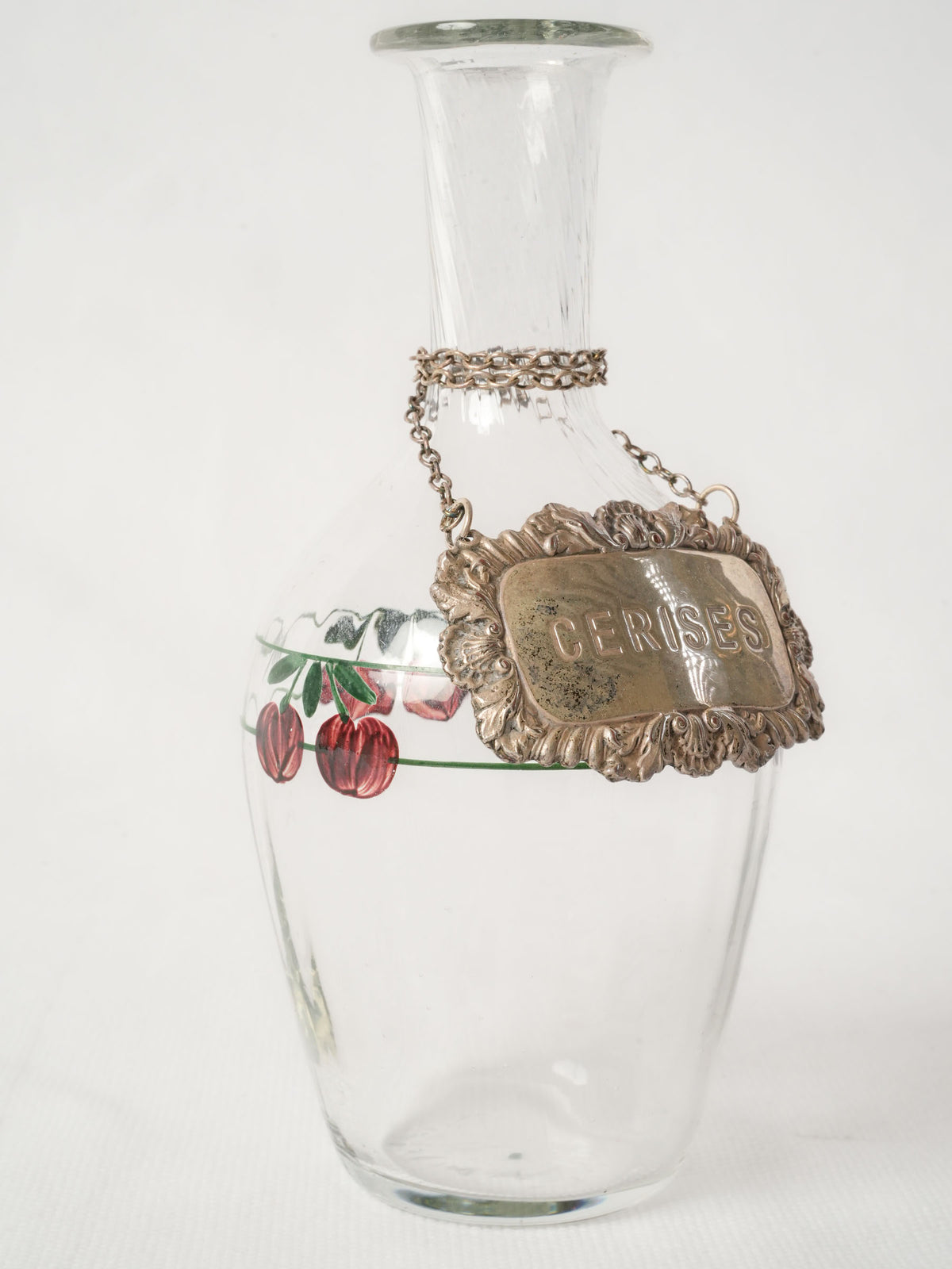 Vintage French Hand-Painted Kirsch Decanter with Cherries Motif 6¾"