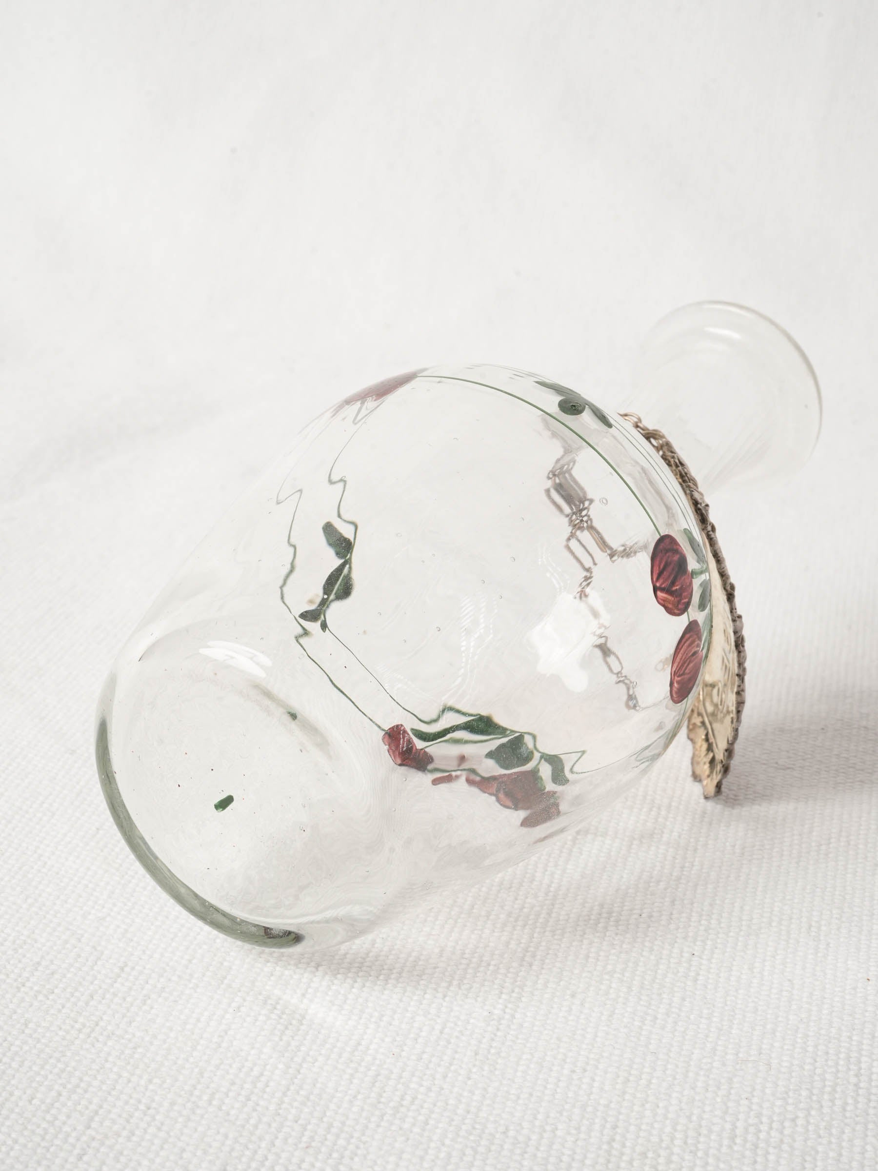 Vintage French Hand-Painted Kirsch Decanter with Cherries Motif 6¾"