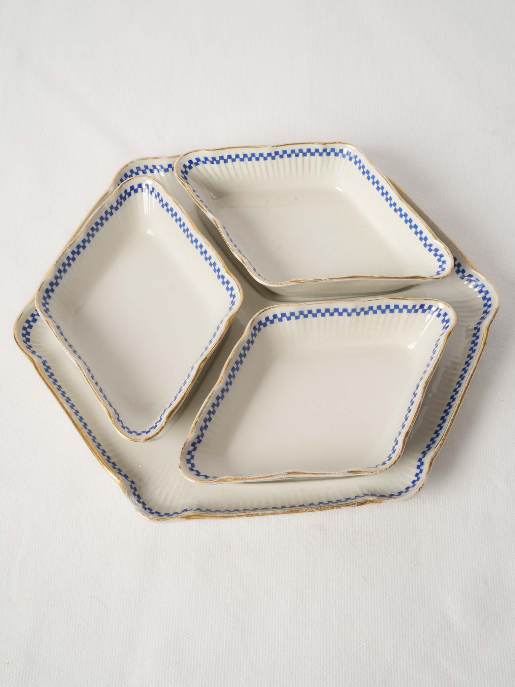 Vintage French Mehun Porcelain Appetizer Dishes - Blue and White