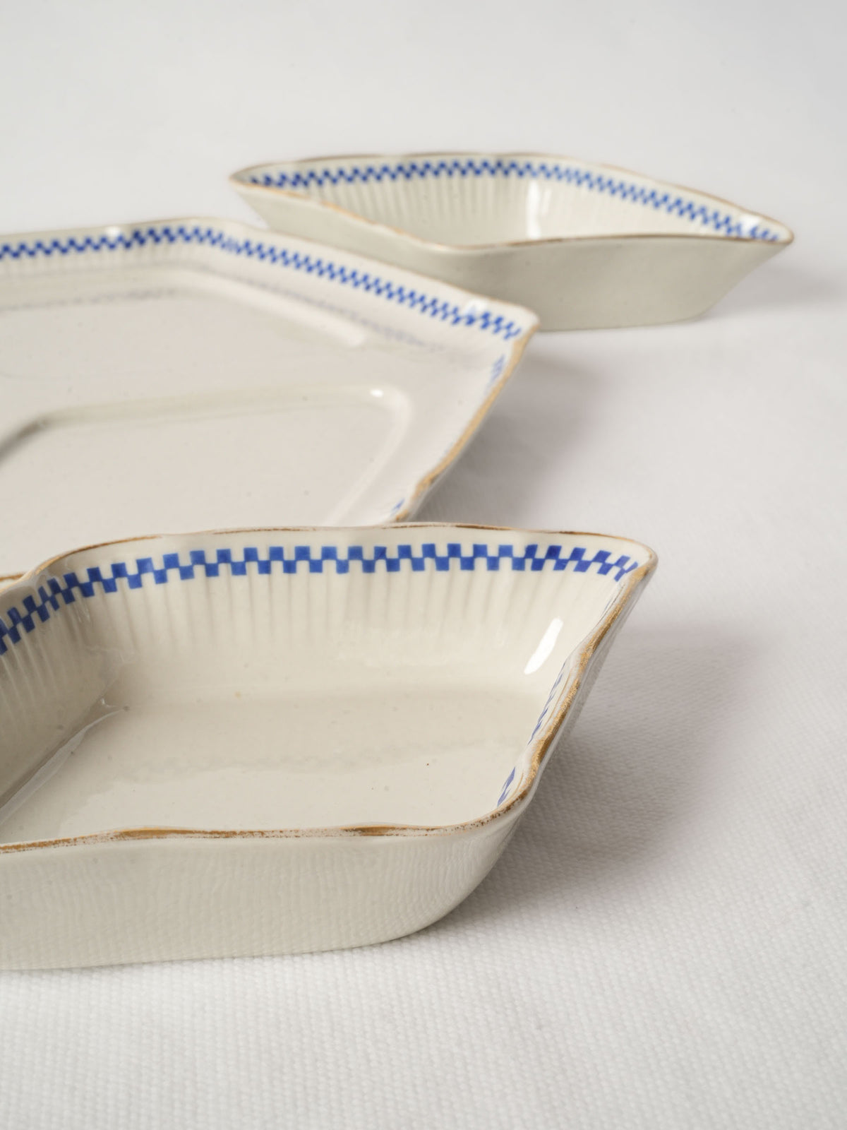 Vintage French Mehun Porcelain Appetizer Dishes - Blue and White