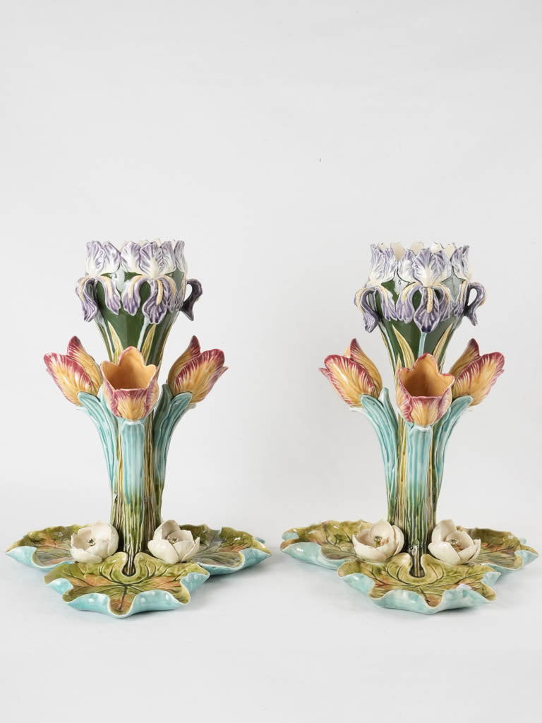 Rare Art Nouveau floral ceramic vases