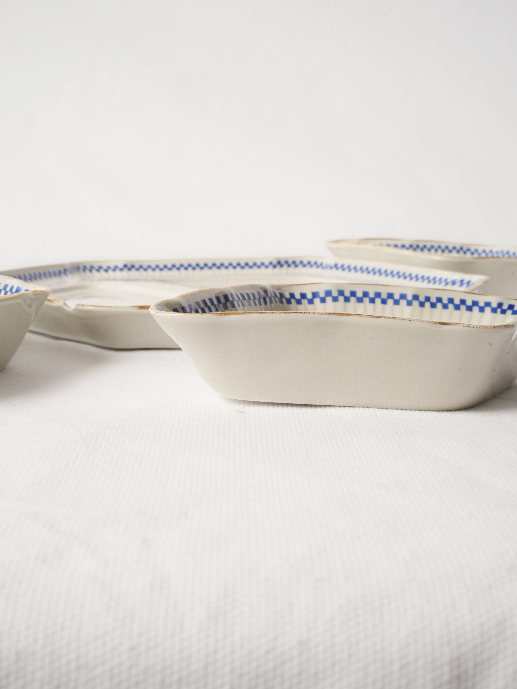Vintage French Mehun Porcelain Appetizer Dishes - Blue and White