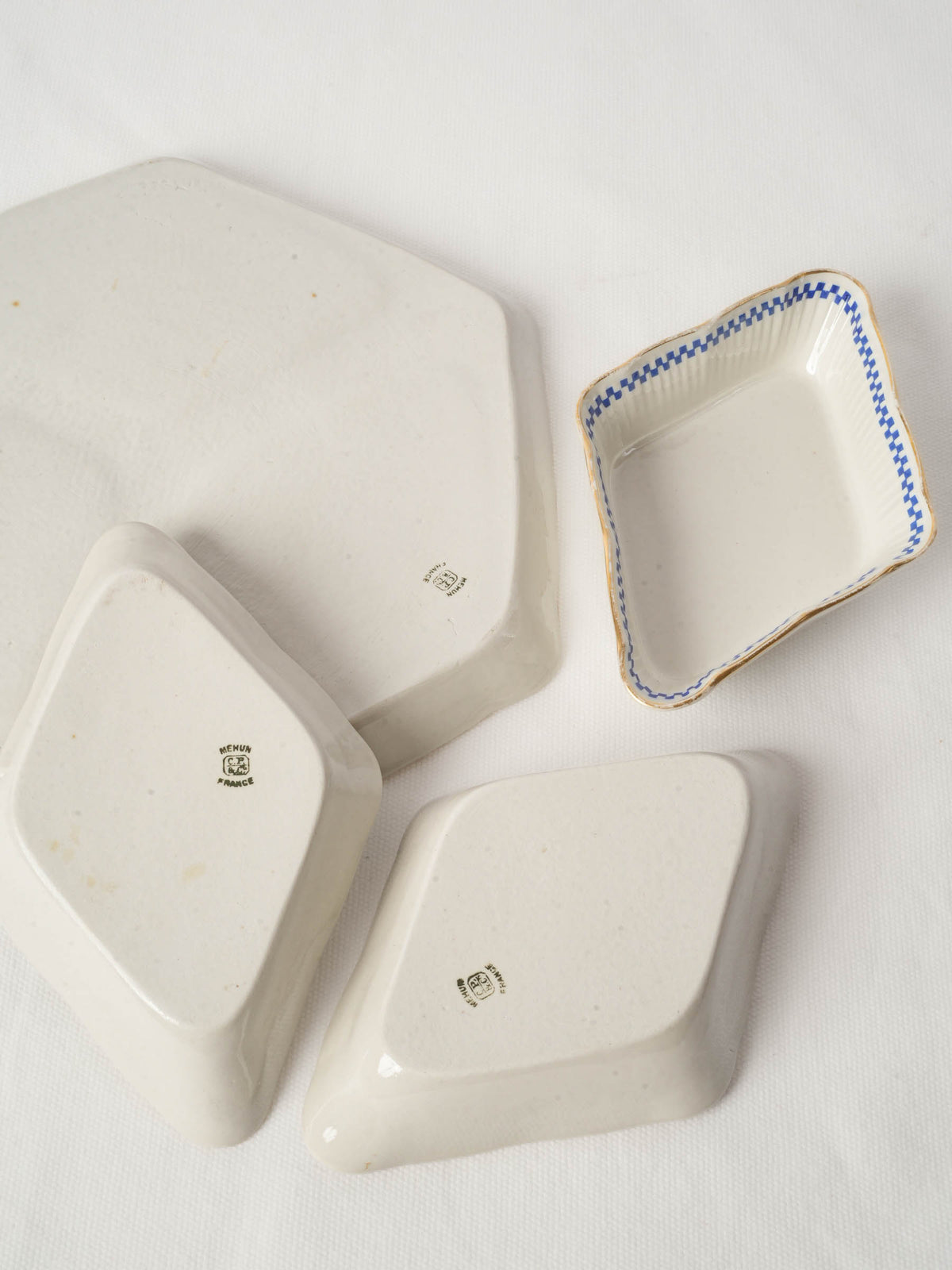 Vintage French Mehun Porcelain Appetizer Dishes - Blue and White