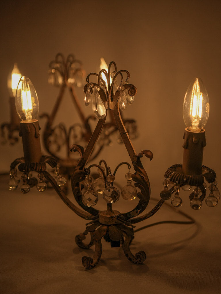 Luxurious French glass twin light lamps