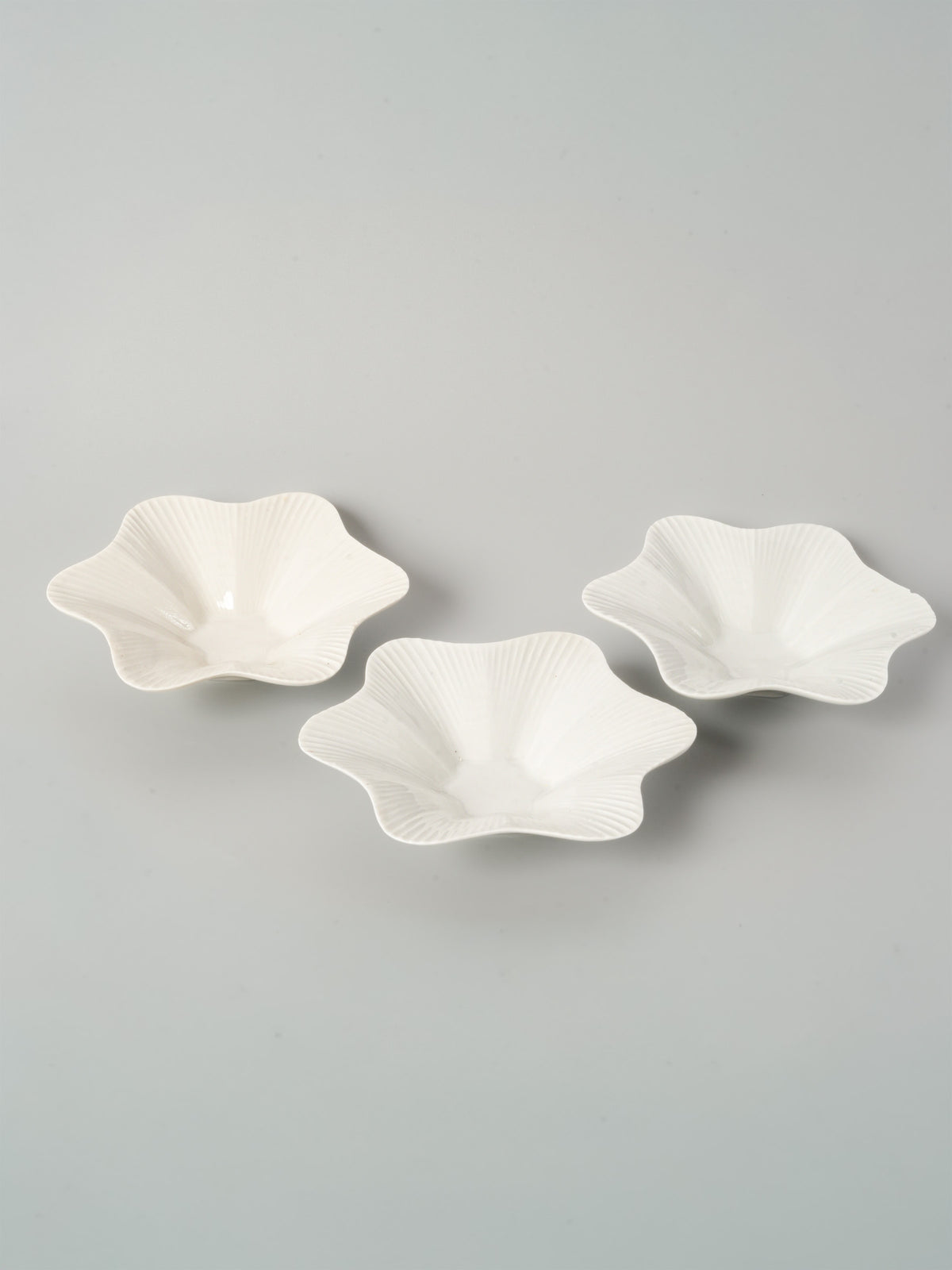 3 Small Vintage White Porcelain Bowls - Flower Shaped 5½"