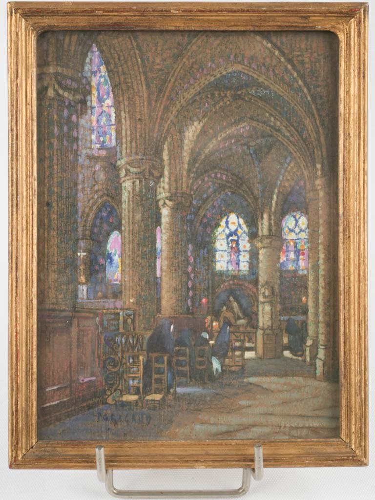 Antique vibrant cathedral gouache painting