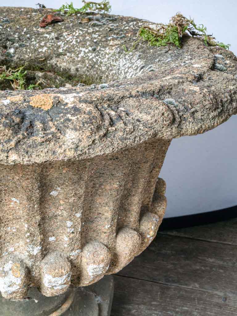 Pair of Late 19th Century French Cement Medici Urns w/ Striking Lichen Patina - 17¾"