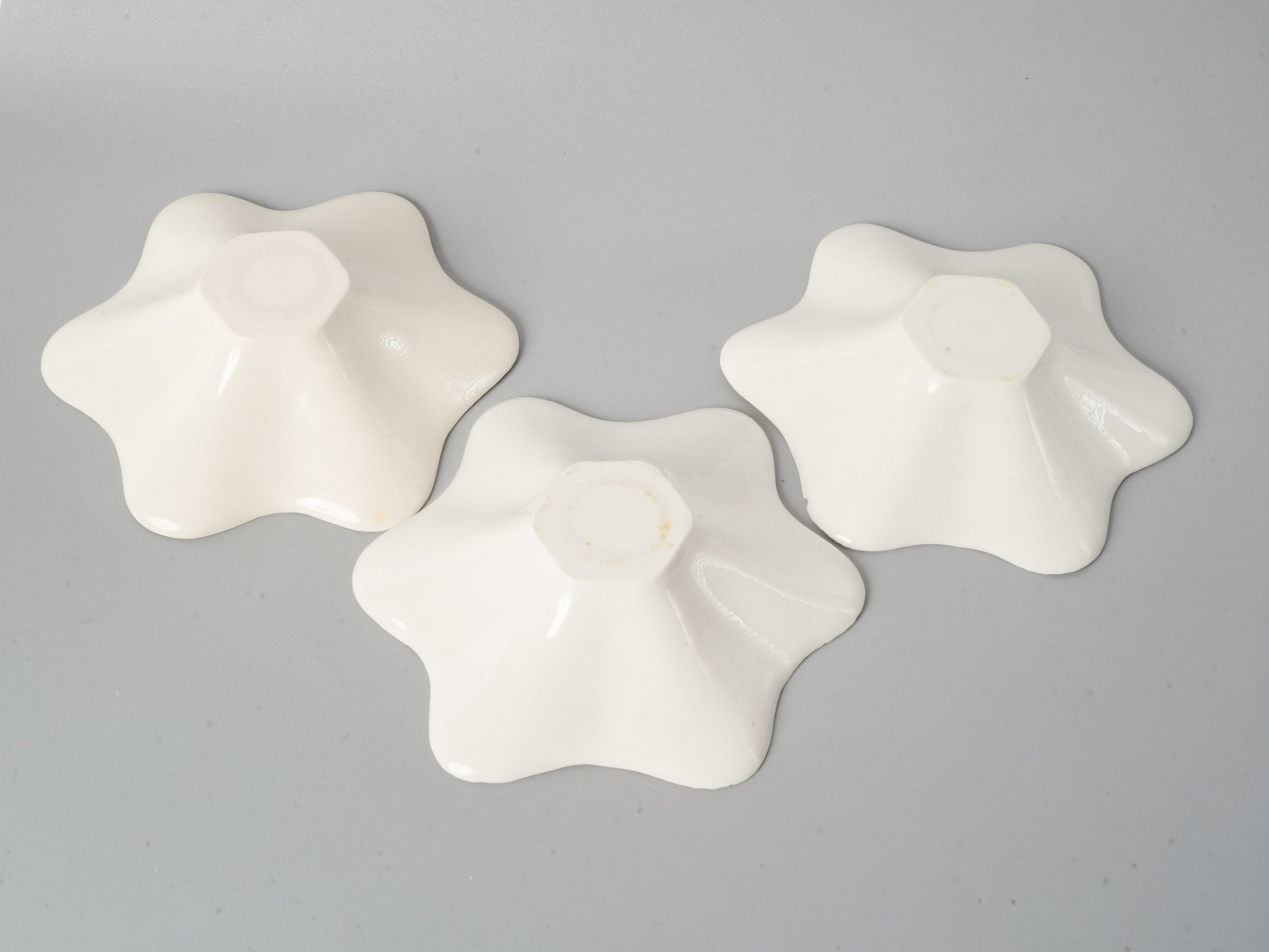 3 Small Vintage White Porcelain Bowls - Flower Shaped 5½"