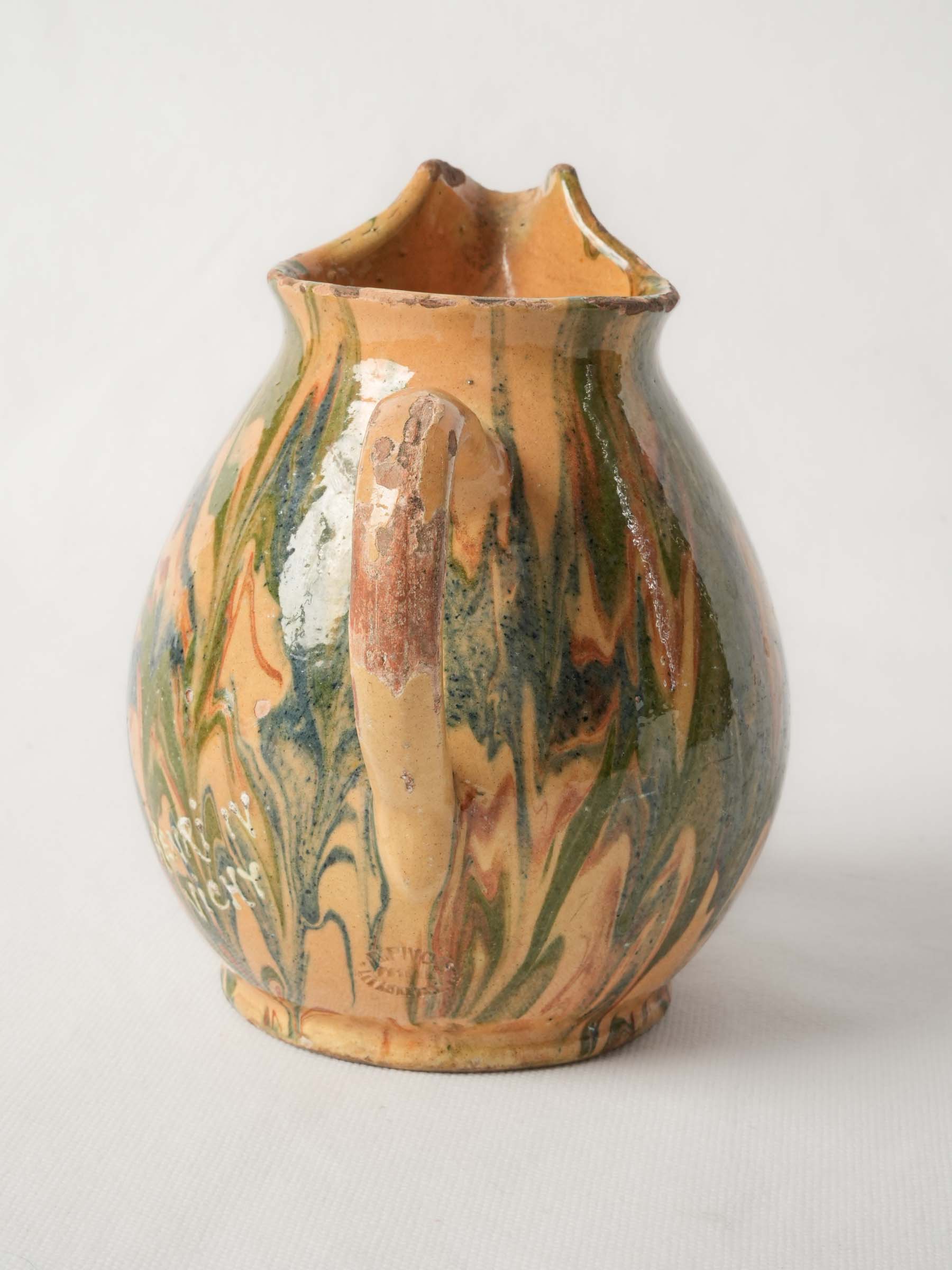 Early 20th Century French Earthenware Jug with Marbled Glaze