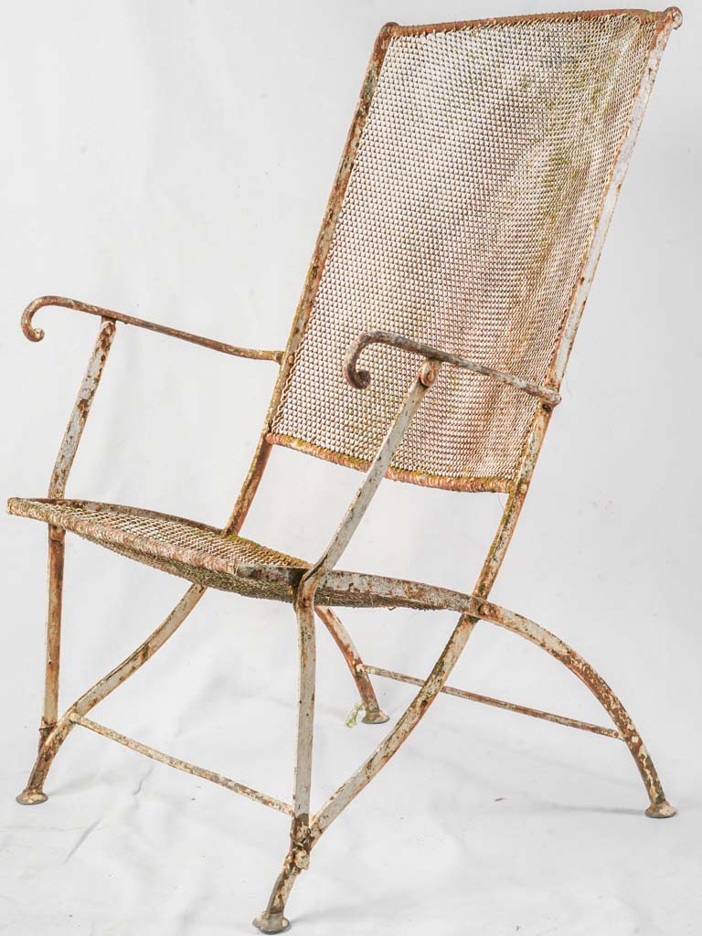 French 19th Century Wrought Iron Garden Armchair w/ Mesh Work and Timeworn Patina - 39½"