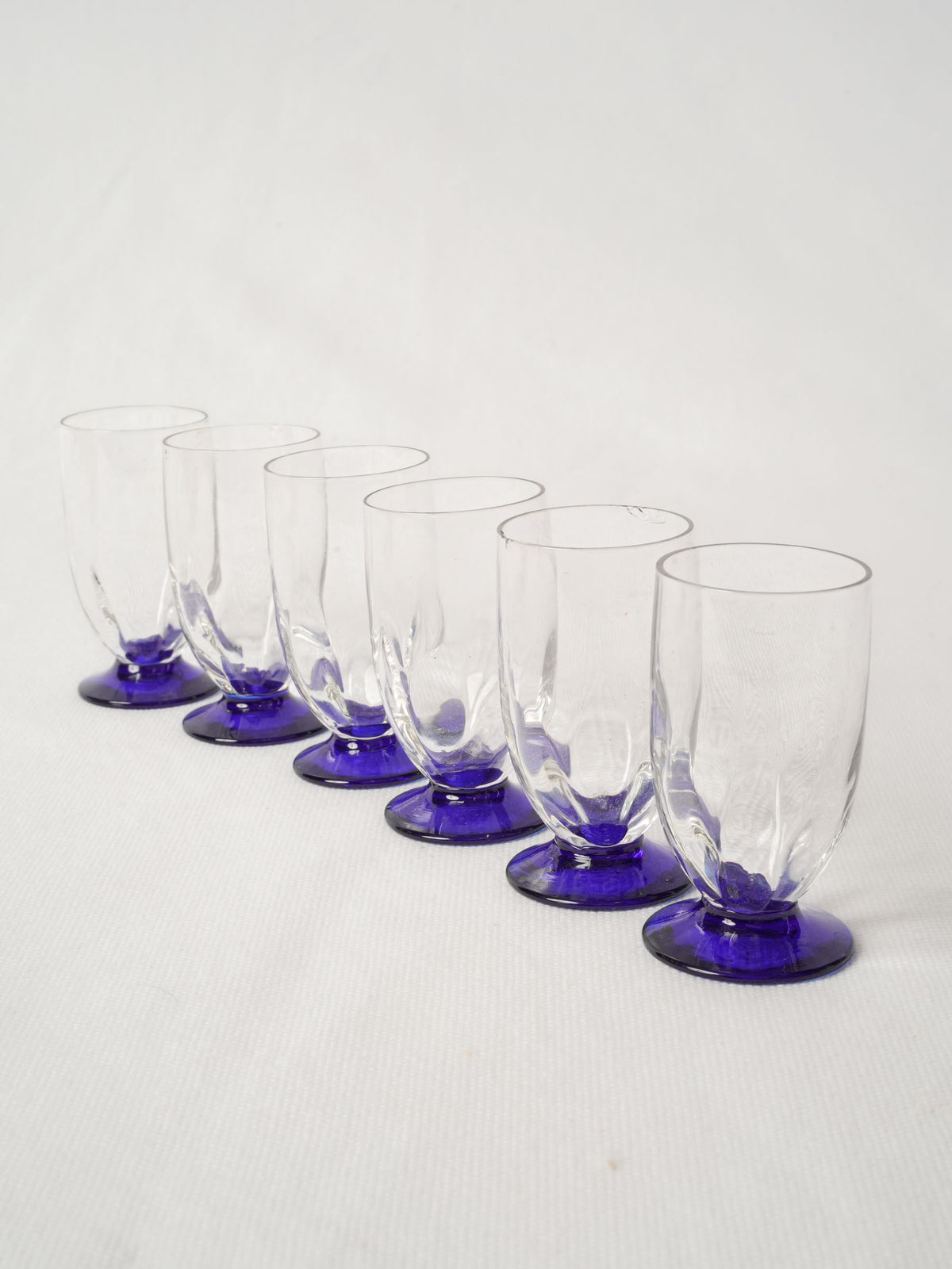 Set of Six Small Vintage French Blue-Footed Glasses