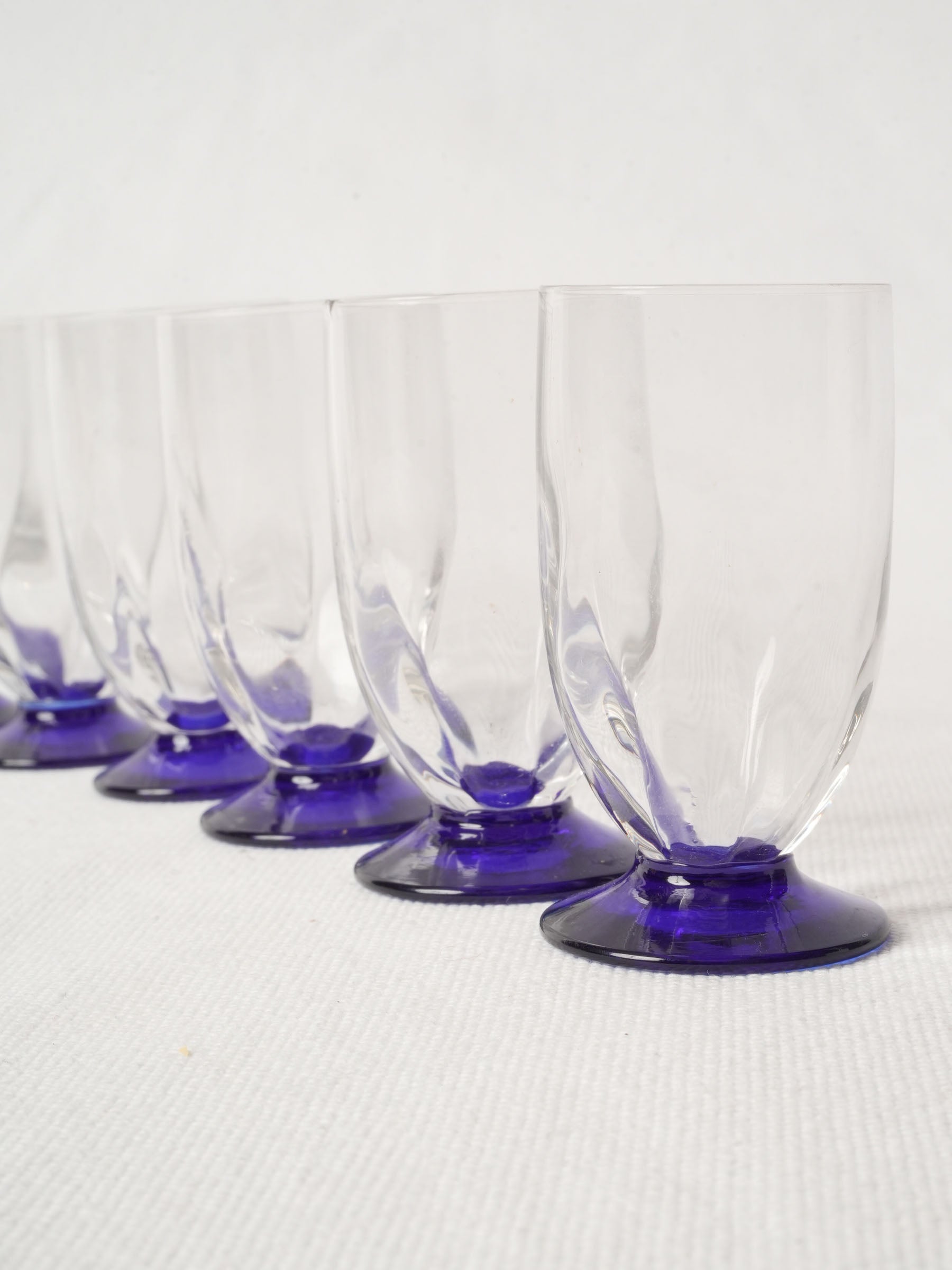 Set of Six Small Vintage French Blue-Footed Glasses