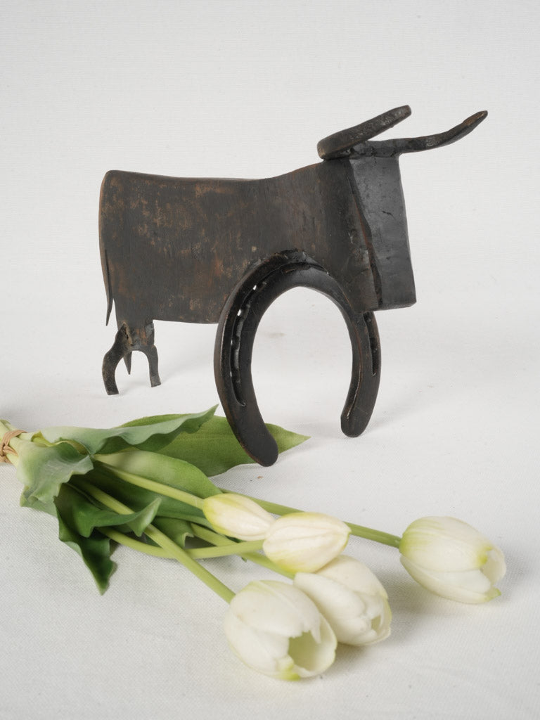 Artisanal handcrafted iron bull figure  