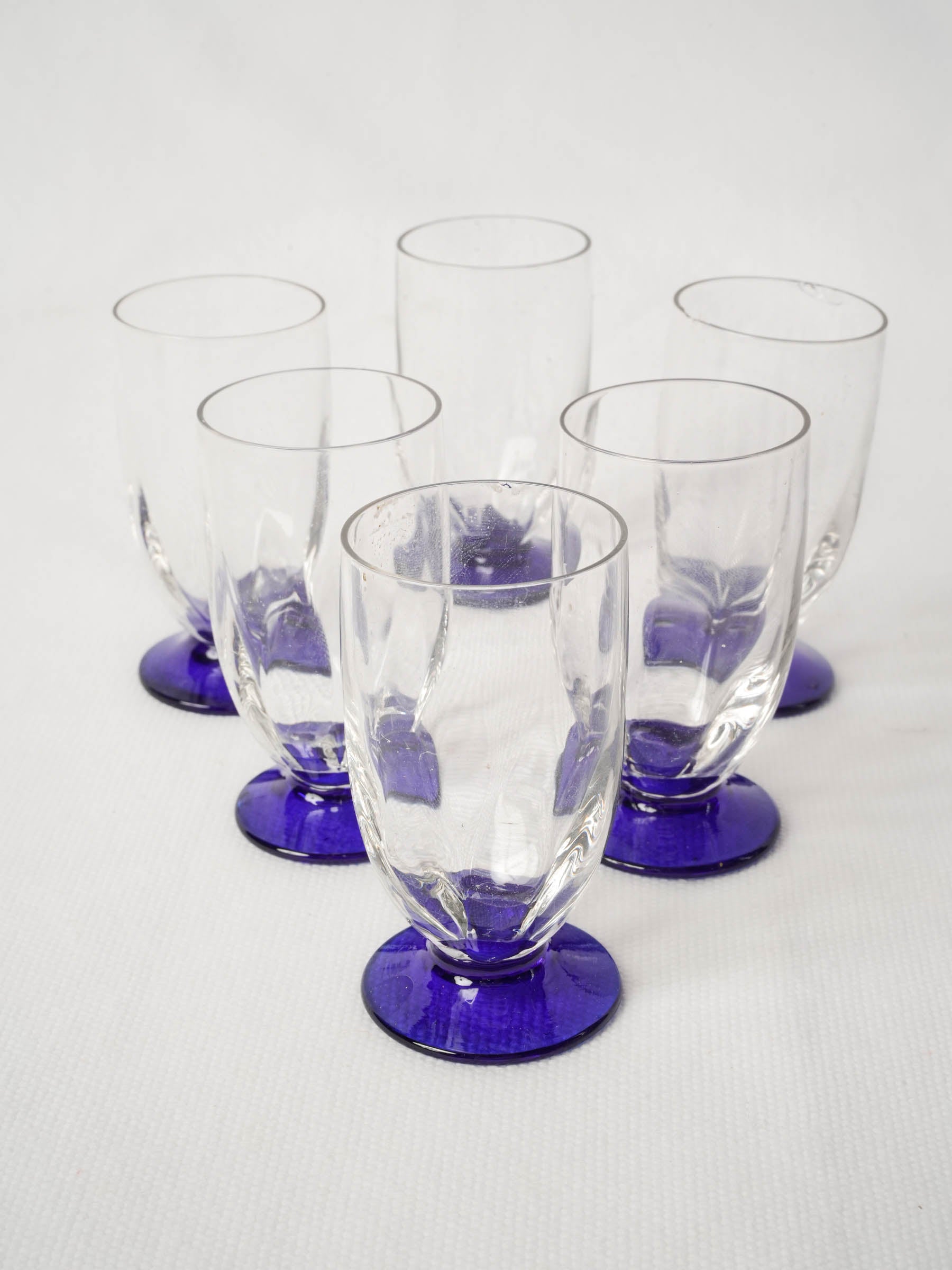 Set of Six Small Vintage French Blue-Footed Glasses