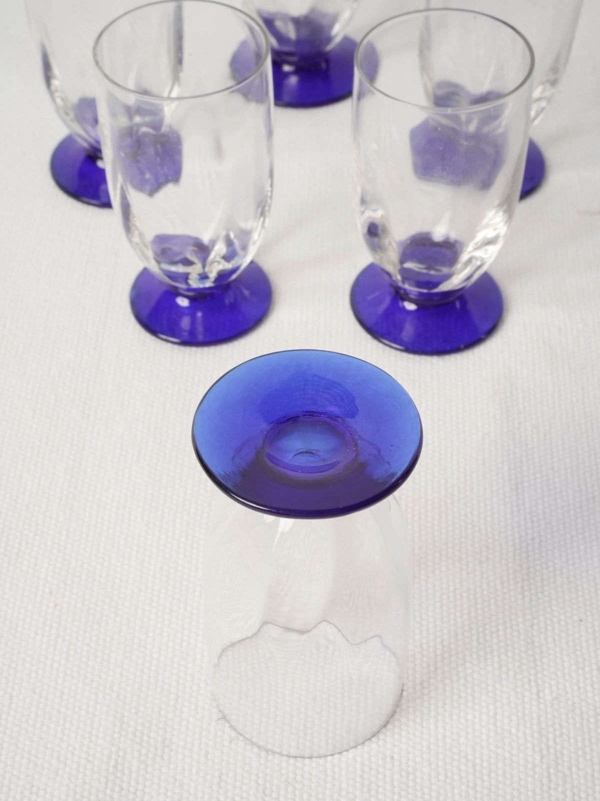 Set of Six Small Vintage French Blue-Footed Glasses