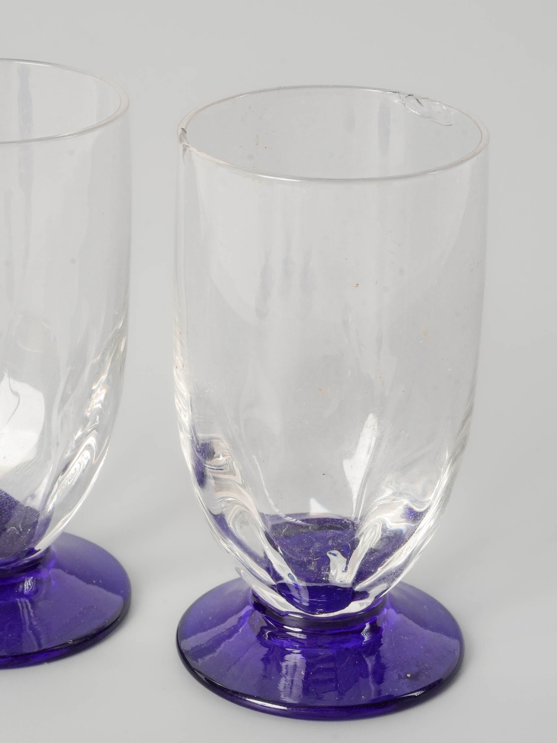 Set of Six Small Vintage French Blue-Footed Glasses