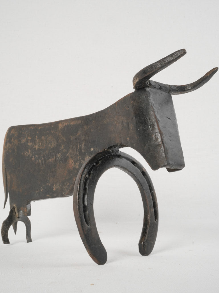 Vintage rustic iron bull sculpture  