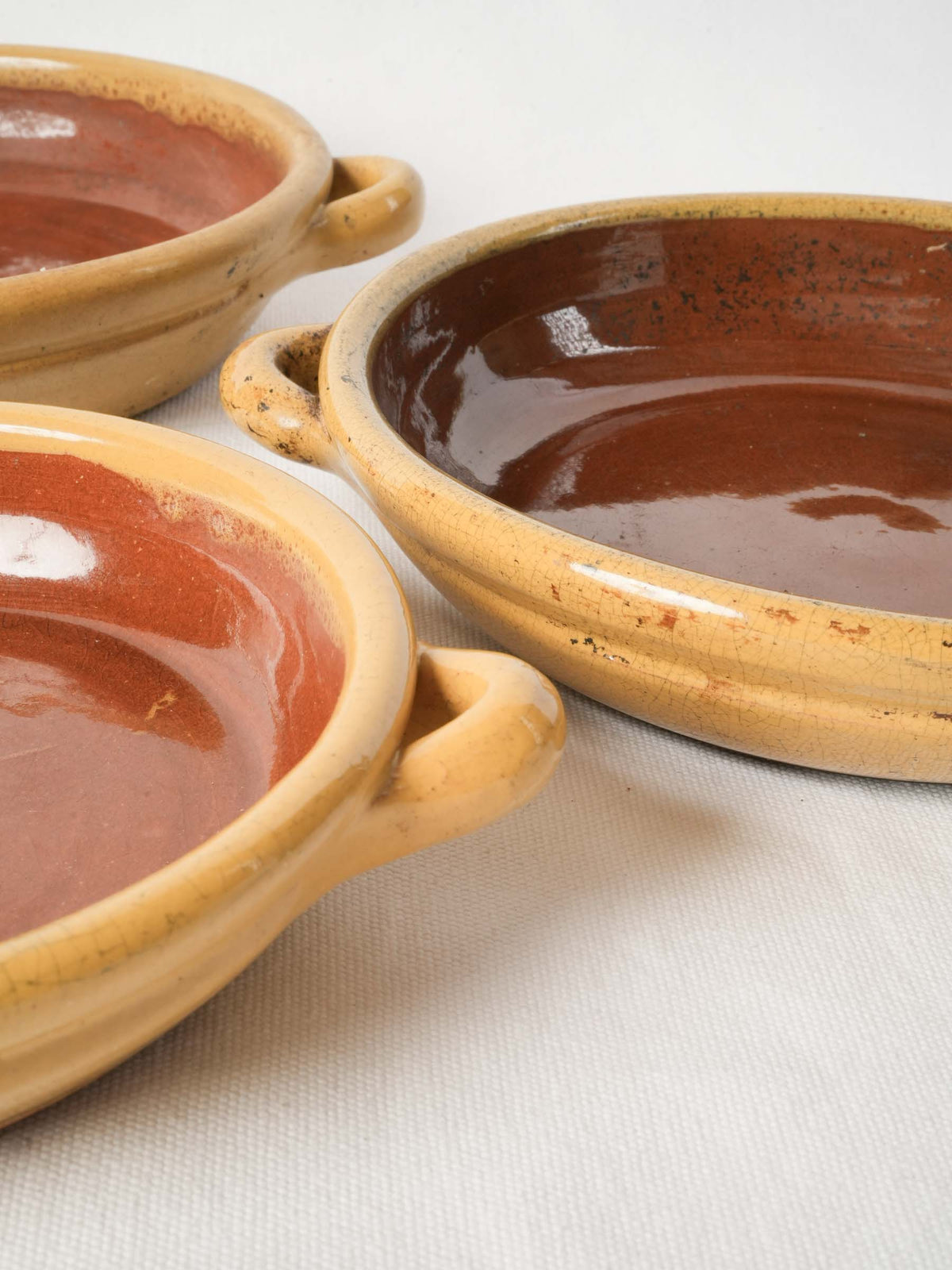 Set of Four French Terracotta Gratin Dishes with Honey Glaze