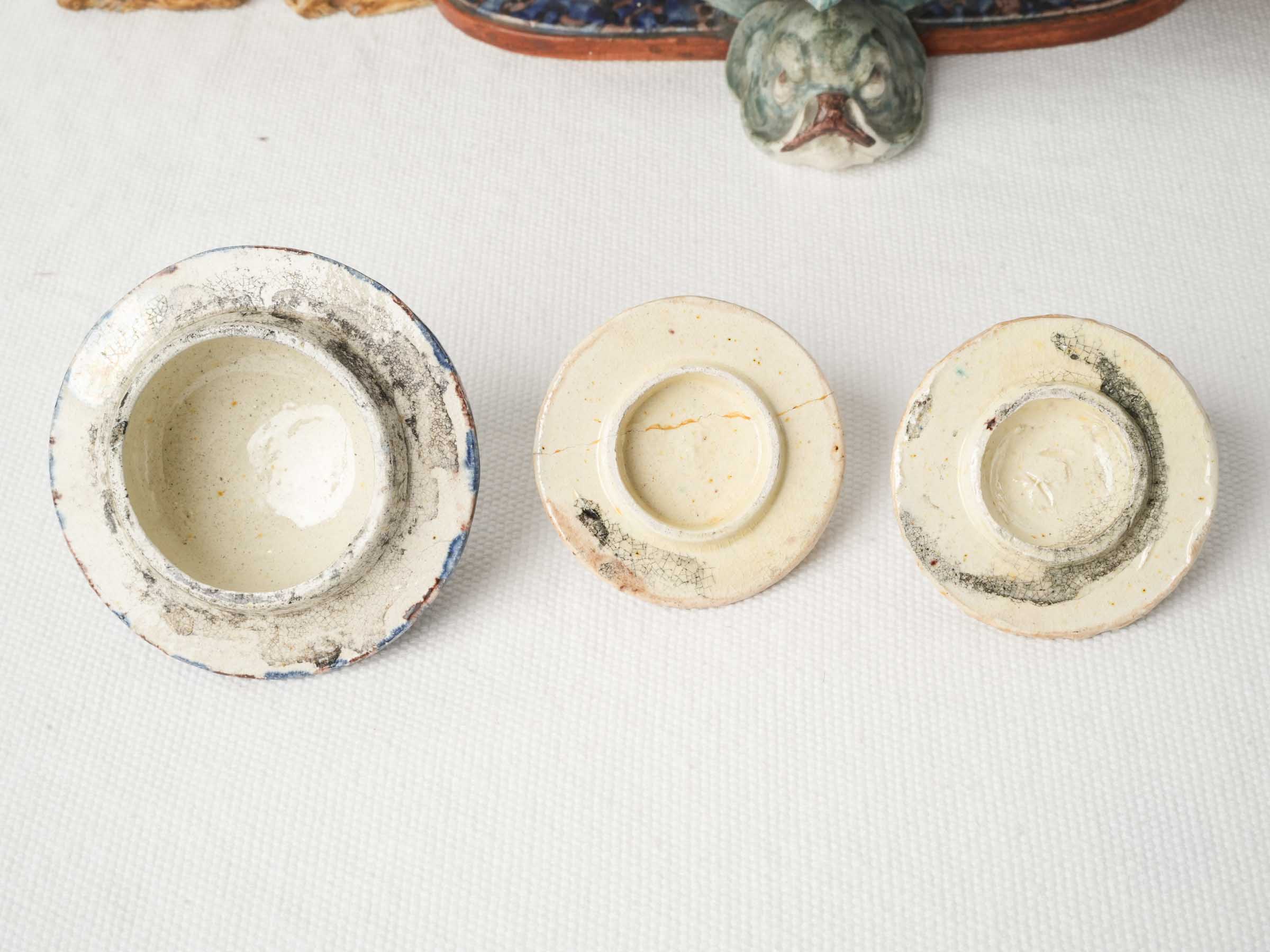 Rare Palissy-Style Earthenware Inkstand with Sphinxes by Thomas Sergent - 13"