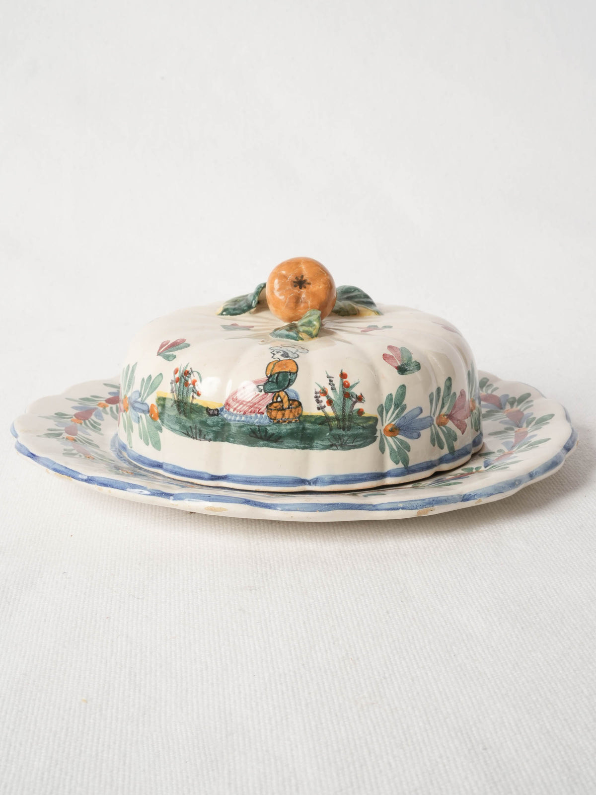 French Quimper Faience Cheese Lidded Plate