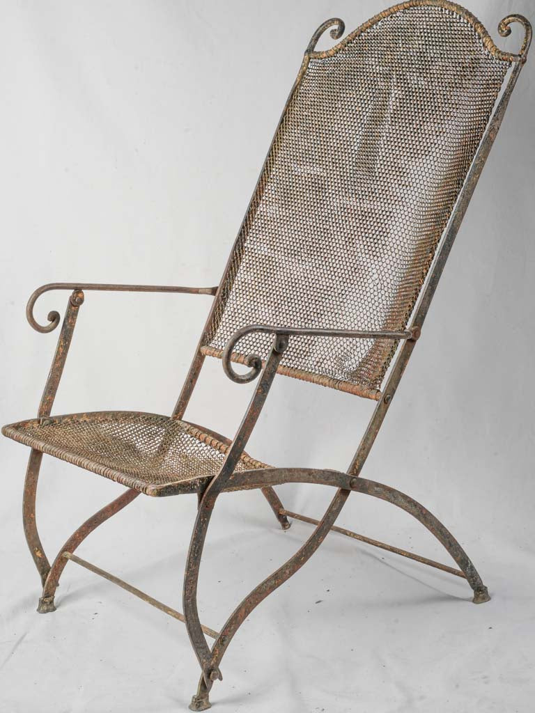 Late 19th-Century French Wrought Iron Garden Armchair w/ Iron Mesh Seat and Backrest - 41"