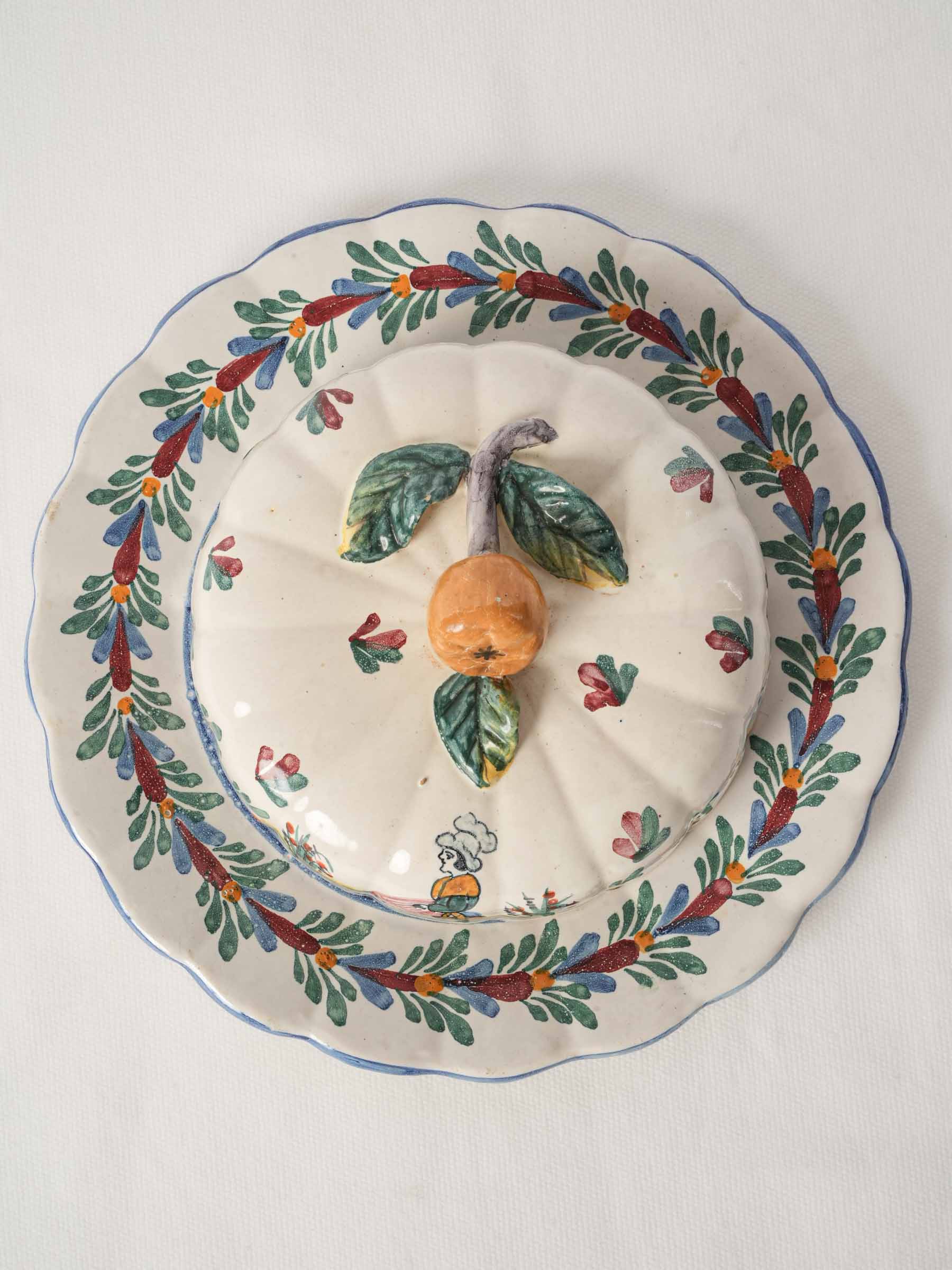 French Quimper Faience Cheese Lidded Plate