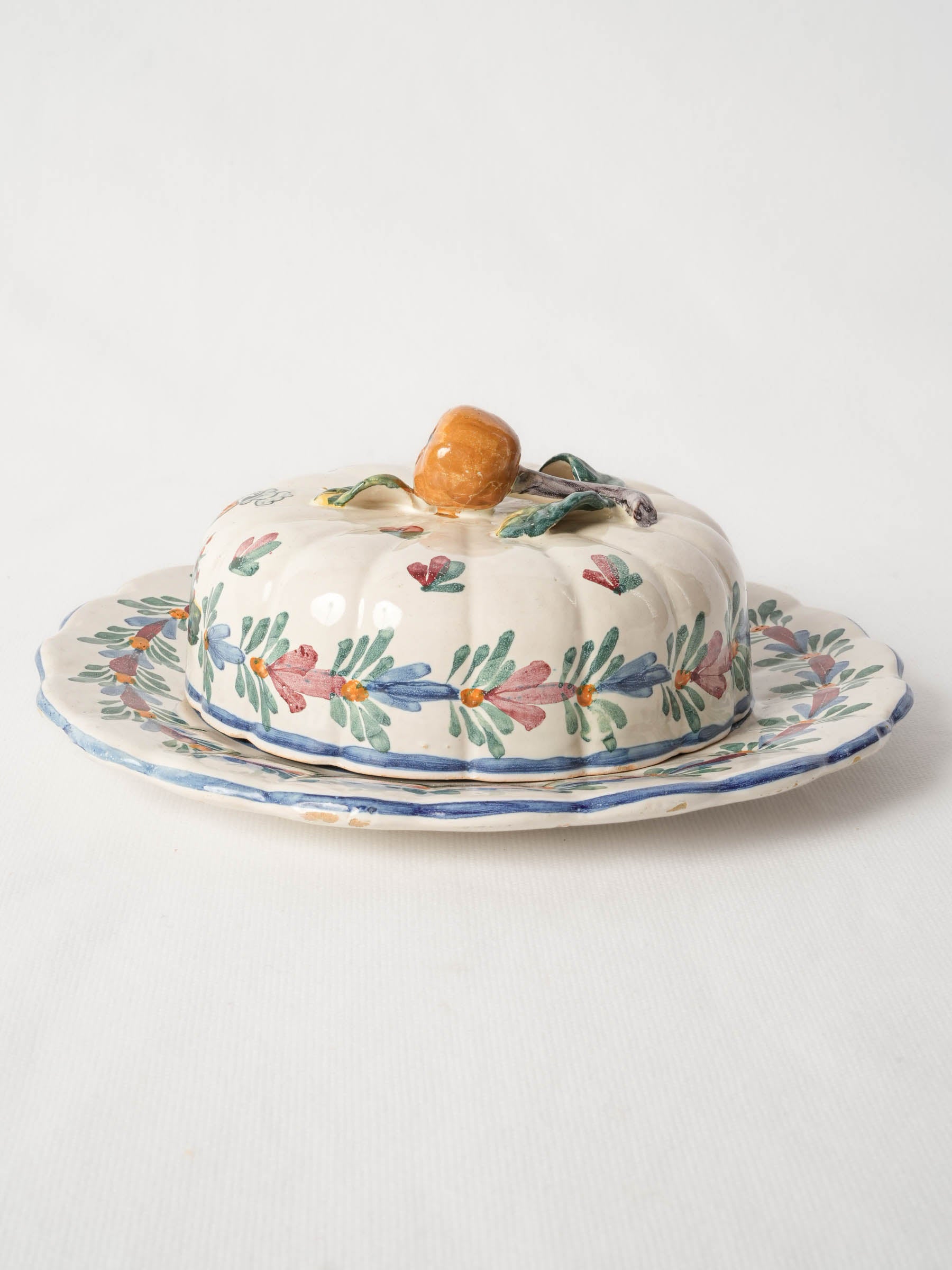 French Quimper Faience Cheese Lidded Plate