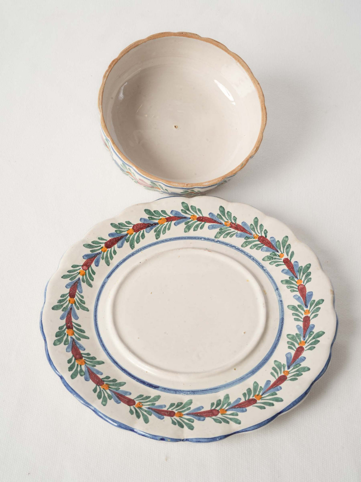 French Quimper Faience Cheese Lidded Plate