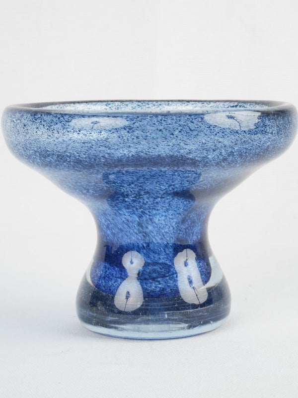 Vintage Blue Speckled Glass Pedestal Bowl 5½"