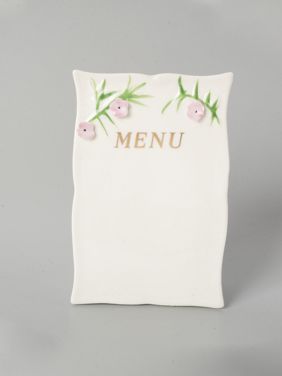 Pair of Vintage Porcelain Menu Plaques with Floral Relief
