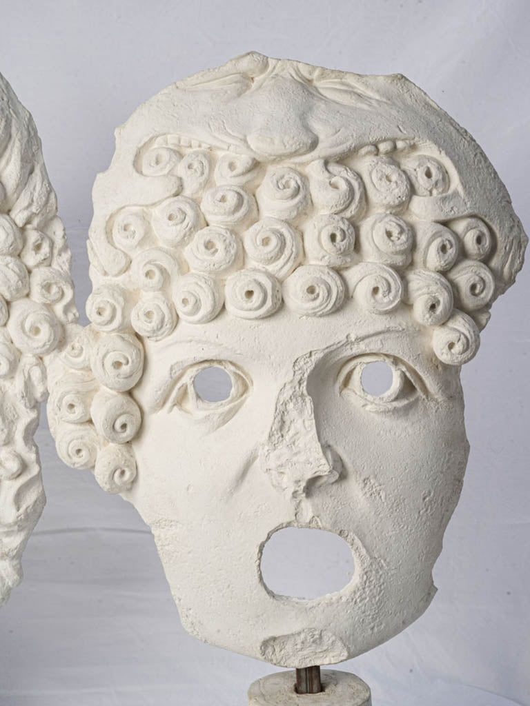 PLASTER MASK◎ART＞石膏像＞ベロッキオ｜顔面像｜◎L8-YA290 Pair of Oversized 1960s Italian Plaster Mask Sculptures - 42½
