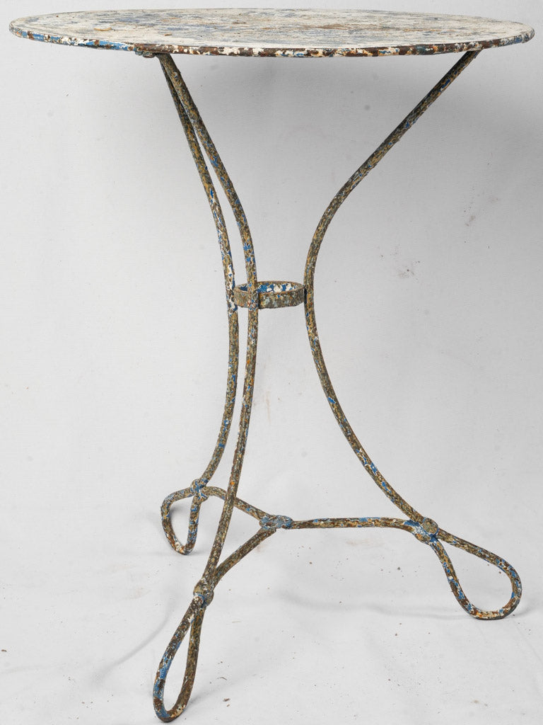 Late 19th-Century French Petite Wrought Iron Guéridon w/ Looped Feet and Distressed Finish