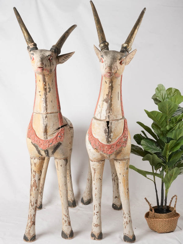 Antique timber antelopes decorative piece