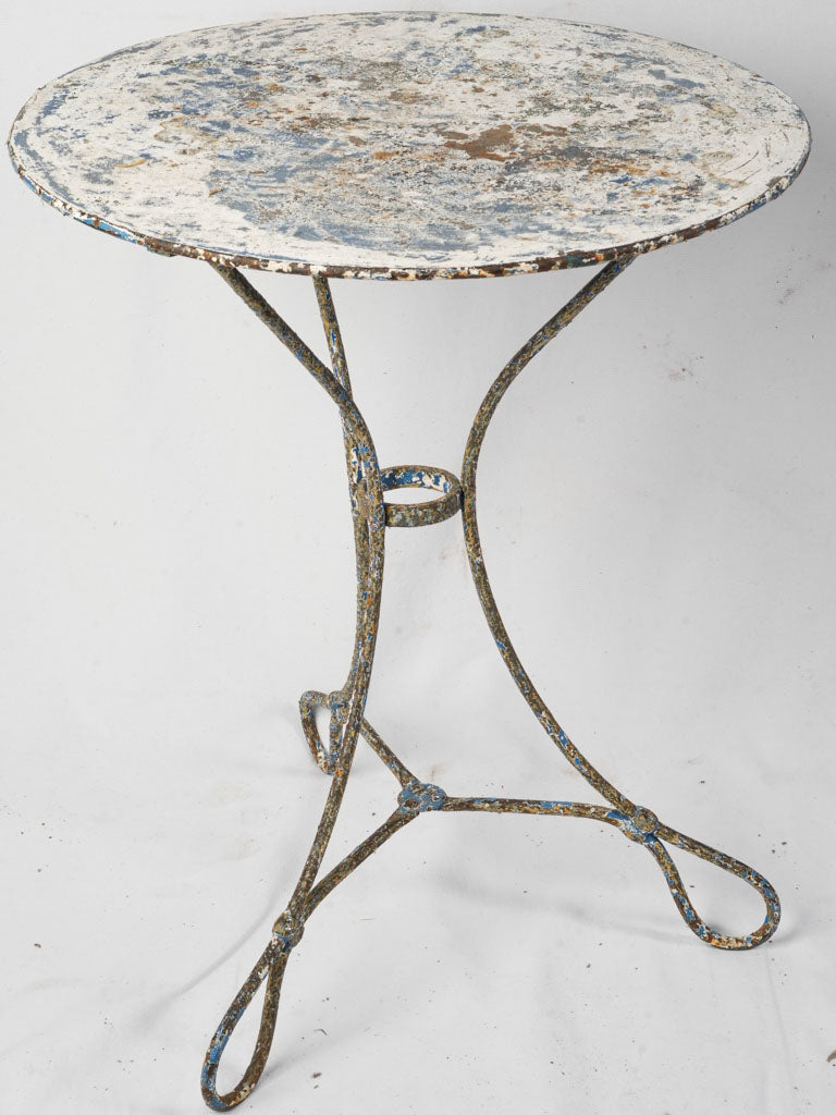 Late 19th-Century French Petite Wrought Iron Guéridon w/ Looped Feet and Distressed Finish