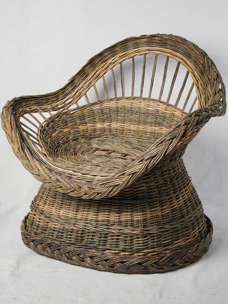 Earthy Mid-Century French Wicker Armchair