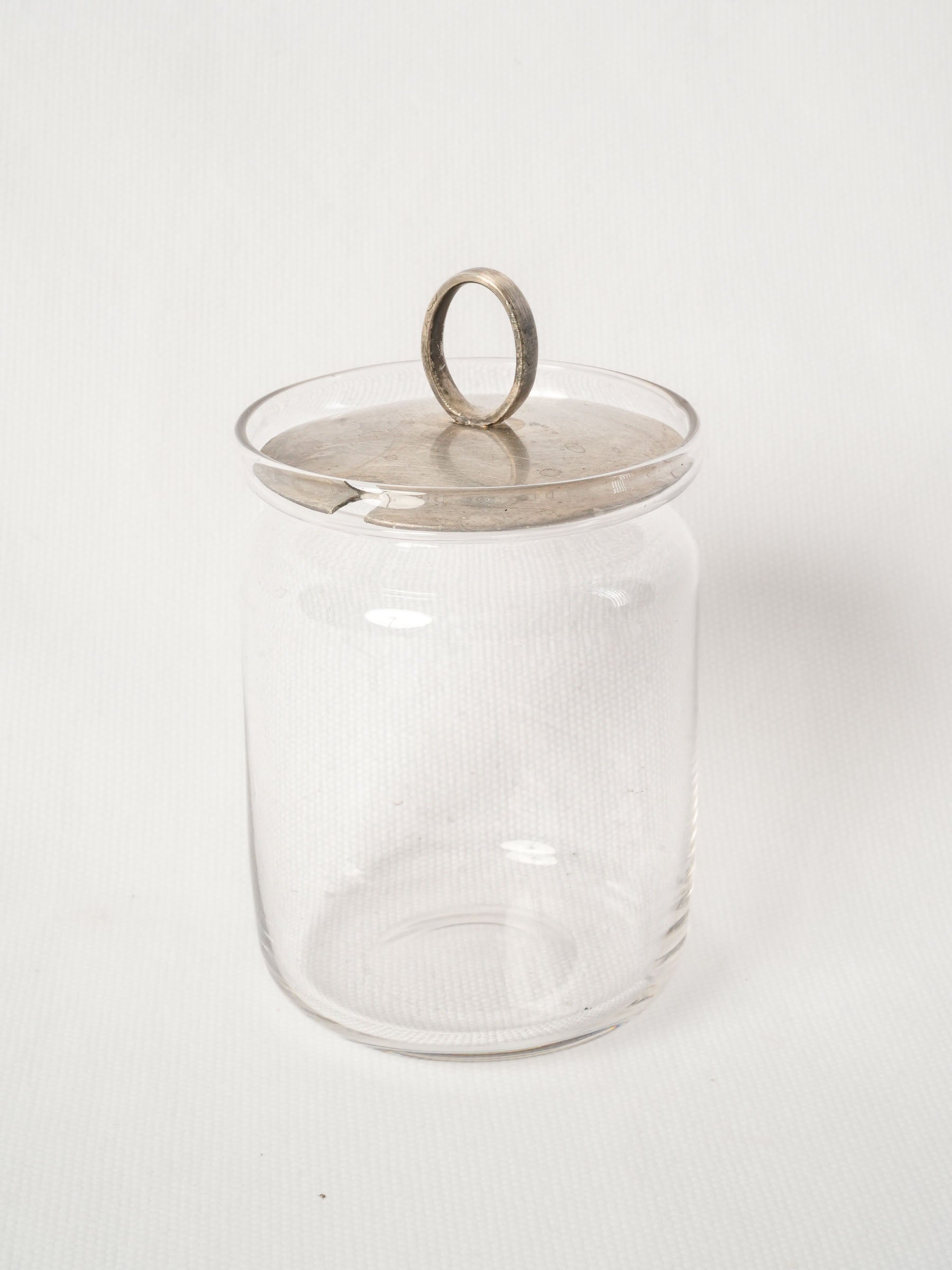 Vintage Glass Condiment Jar with Silver Lid