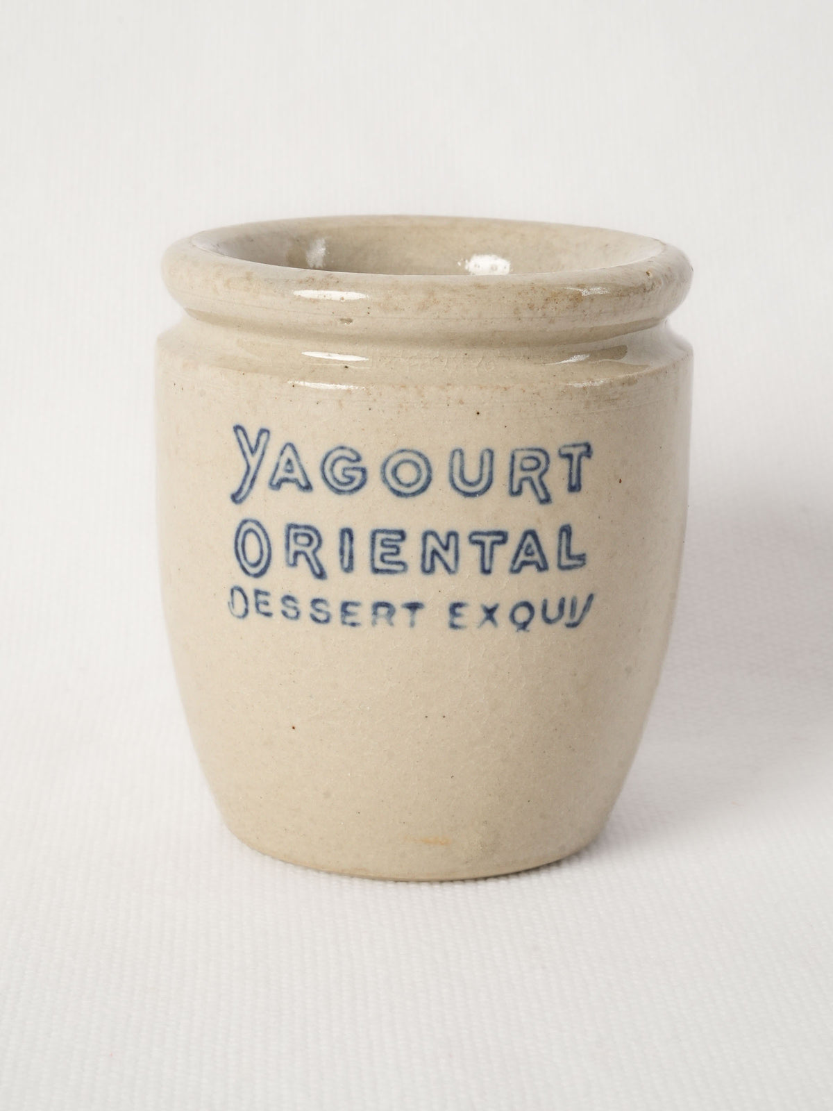 Antique French Ceramic Yogurt Pot w/ Blue Lettering 3½"
