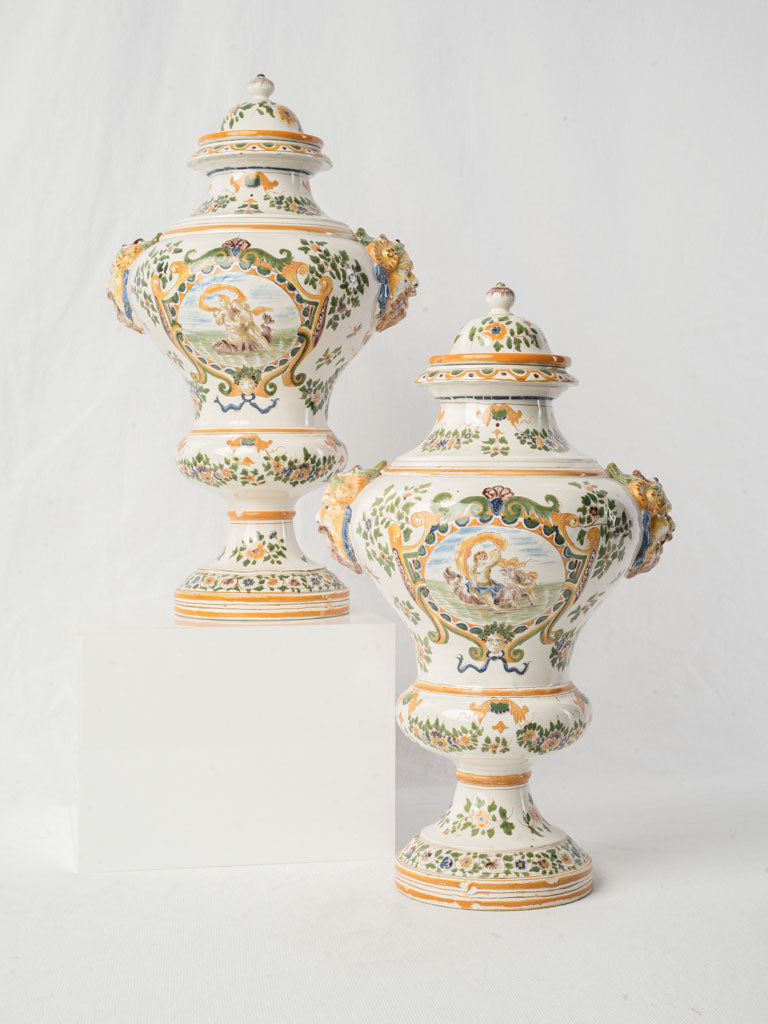 Pair of Covered Urns in the Moustiers Style - Samson Atelier Late 19th Century- 14¼"