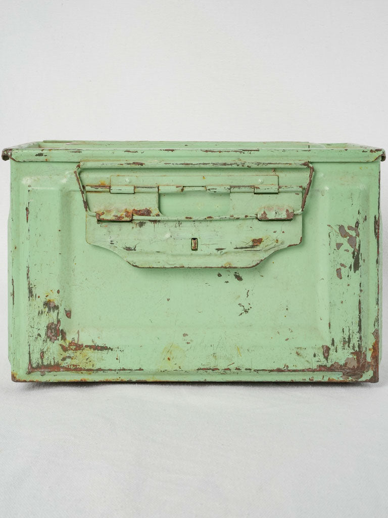 Rustic metal military medical storage | Vintage military first aid box w/ green patina & red cross - Pharmacie 12¼" x 6¾