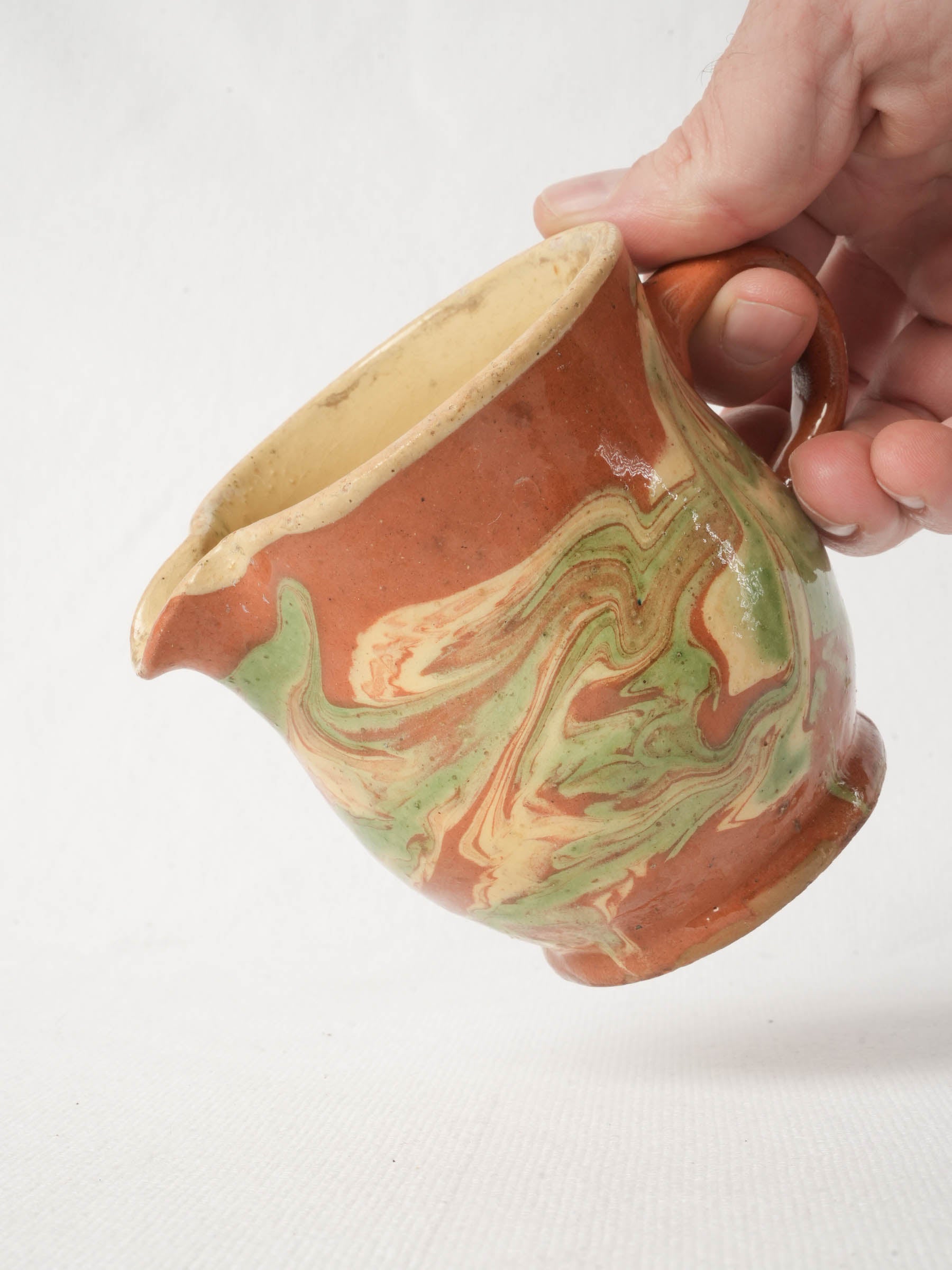 Antique French Savoyard Marbled Earthenware Creamer