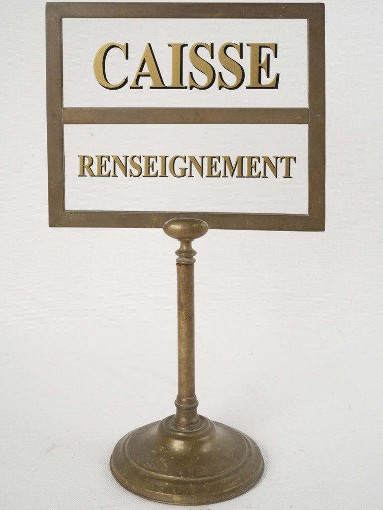 Antique glass information desk sign