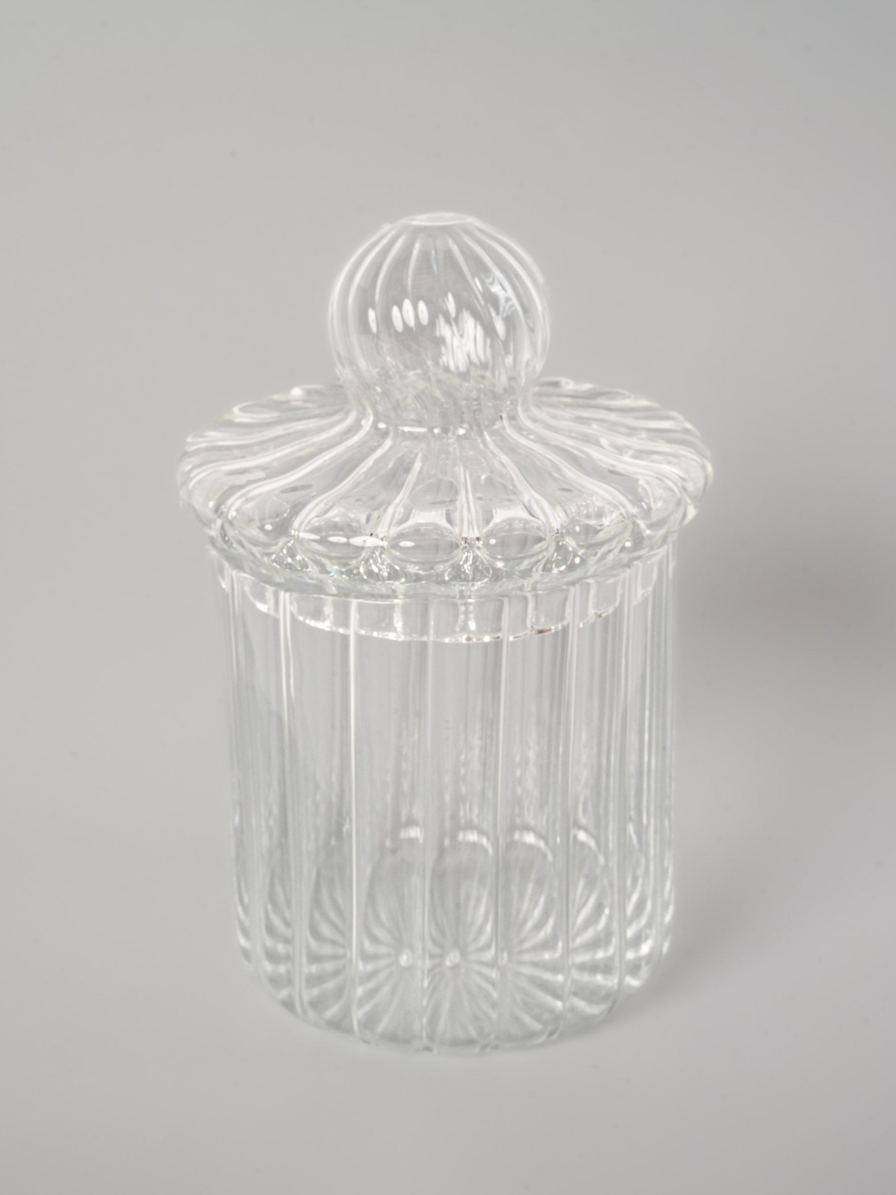 Pretty Lidded Glass Candy Jar w/ Ribbed Design 5½"