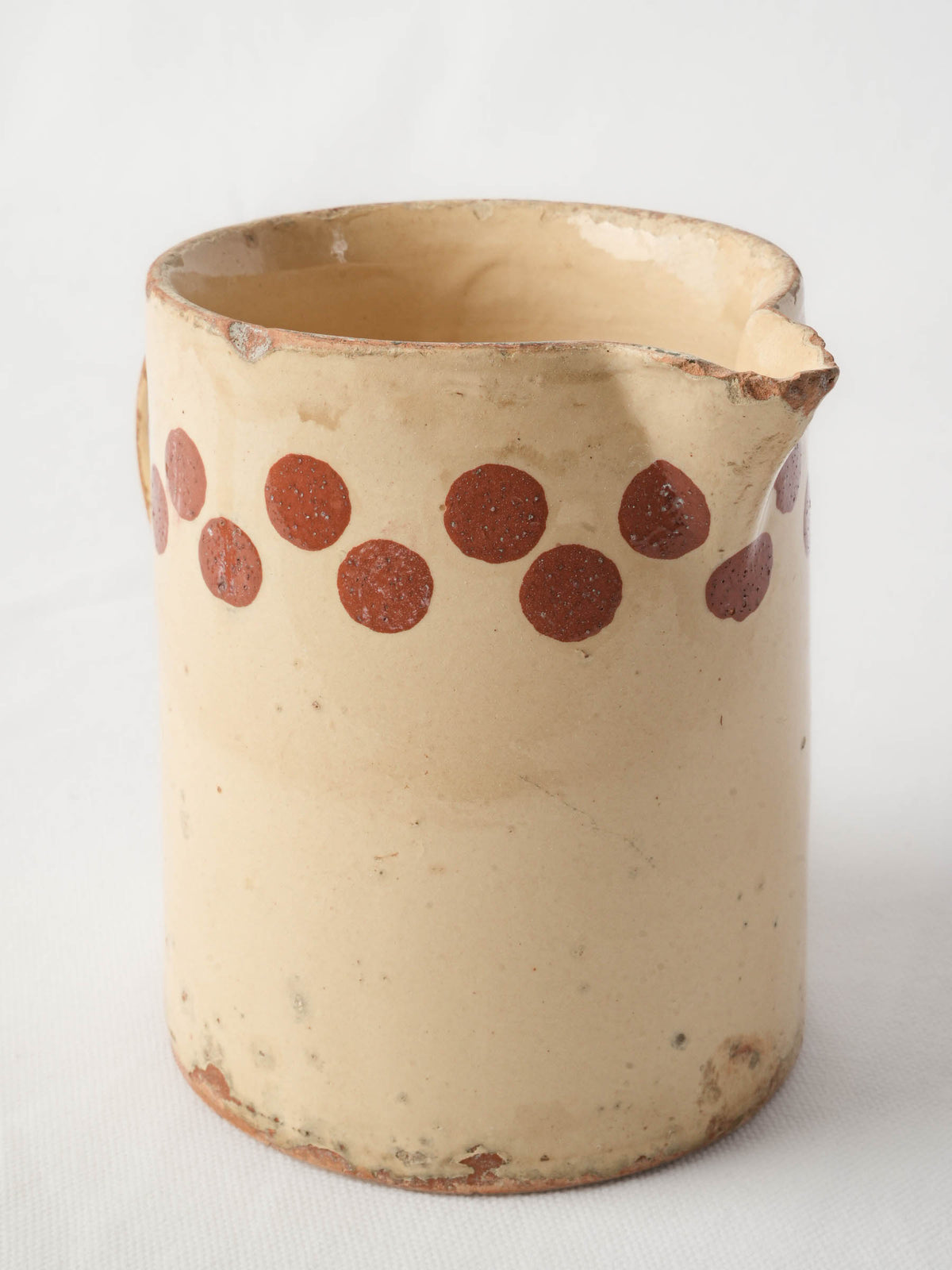 Early 20th-Century Savoie Pottery Pitcher with Red Polka Dots - 6¼"