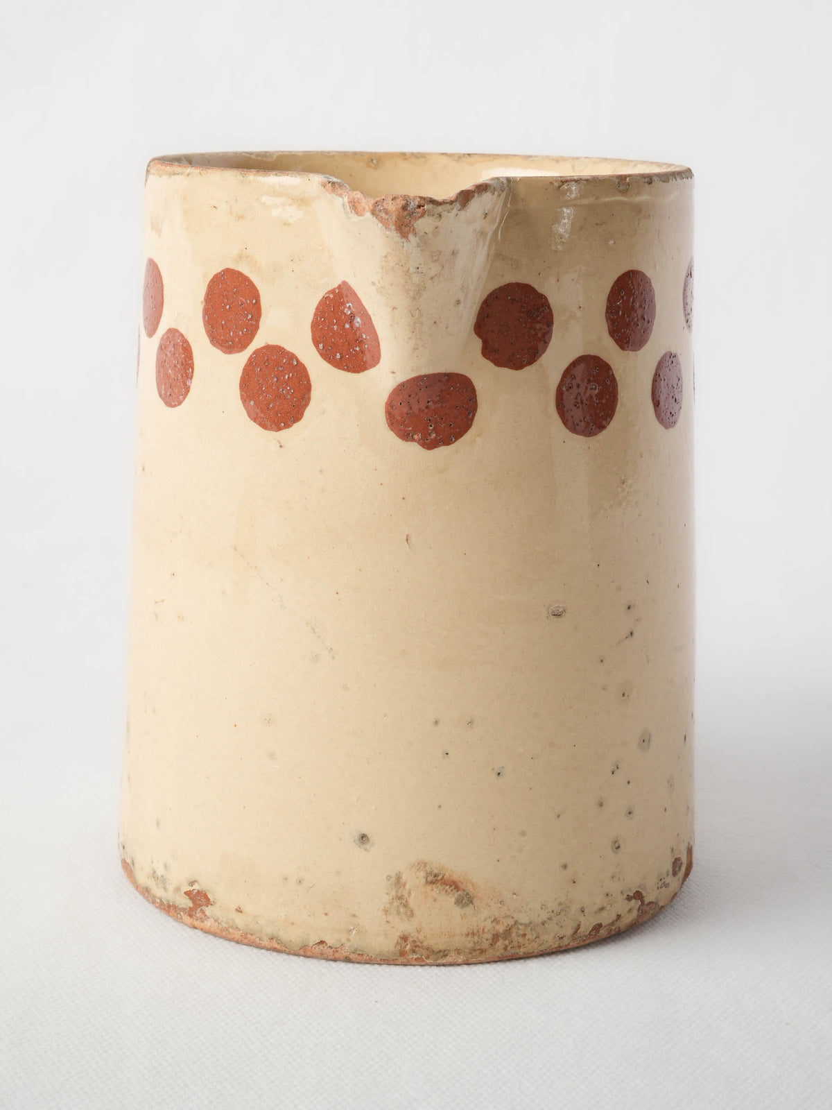 Early 20th-Century Savoie Pottery Pitcher with Red Polka Dots - 6¼"