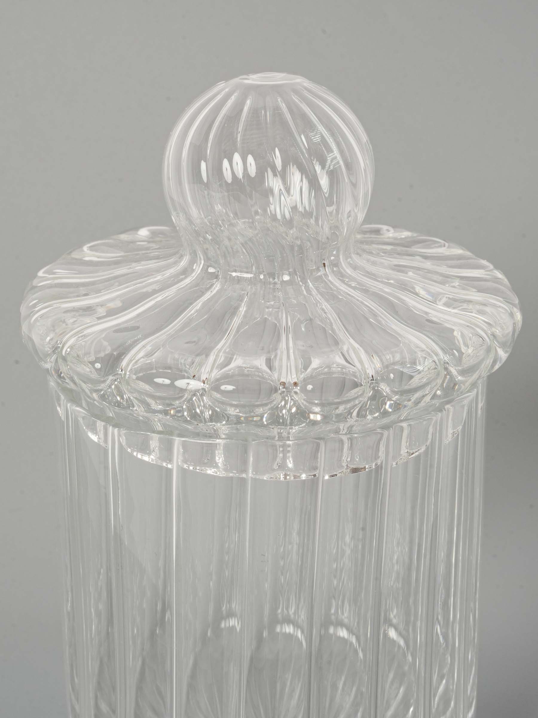 Pretty Lidded Glass Candy Jar w/ Ribbed Design 5½"