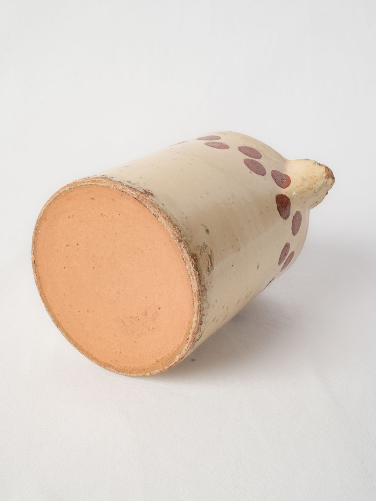 Early 20th-Century Savoie Pottery Pitcher with Red Polka Dots - 6¼"