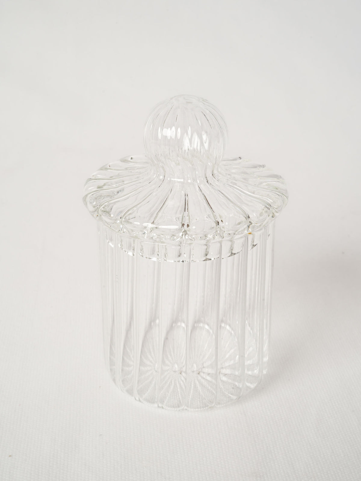 Pretty Lidded Glass Candy Jar w/ Ribbed Design 5½"