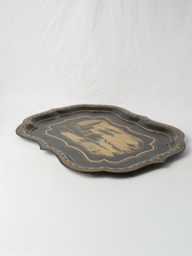 Hand-painted French cartouche tray  