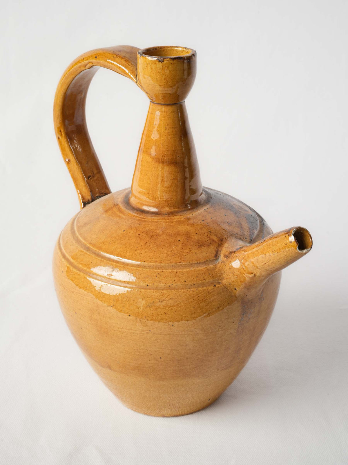 Sculptural 1950s Vallauris Earthenware Ewer with Honey-Amber Glaze - 10¾"